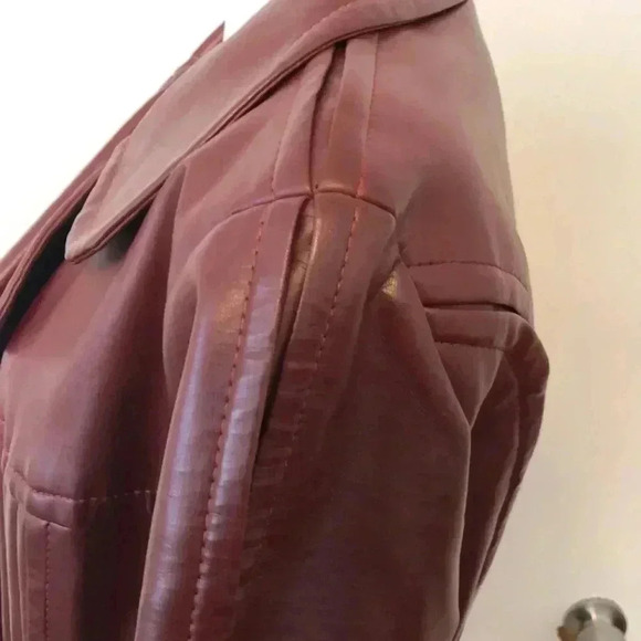 Vintage Gerda for Partners 3 reddish brown Vinyl coat with tie at waist. Size L - Picture 8 of 16